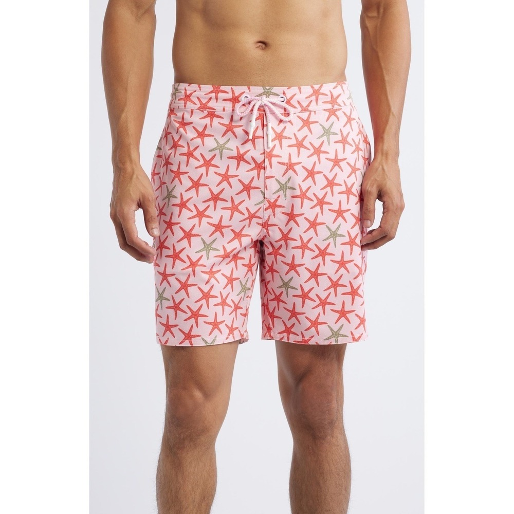 Johnnie-O Mens Seastar Swim Trunks Porto Pink Starfish Print‎ Shorts Large NWT